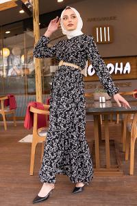 Modalamelif Hasır Kemerli Minimal Papatya Elbise Siyah