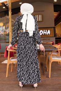 Modalamelif Hasır Kemerli Minimal Papatya Elbise Siyah