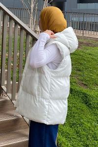 Modalamelif Kapşonlu Şişme Yelek Ekru