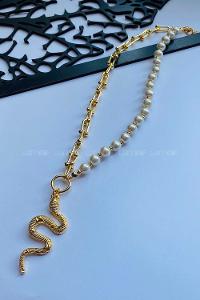 Modalamelif Özel Tasarım İnci Zincir Yılan Kolye