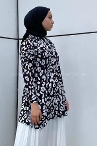 Modalamelif Soyut Desen Dijital Baskı Gömlek Siyah