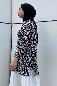 Modalamelif Soyut Desen Dijital Baskı Gömlek Siyah