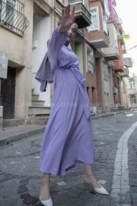 Modalamelif Yarasa Kol Prenses Elbise Açık Mor