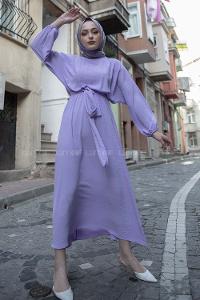 Modalamelif Yarasa Kol Prenses Elbise Açık Mor