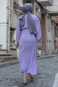 Modalamelif Yarasa Kol Prenses Elbise Açık Mor