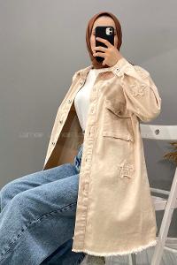 Modalamelif Yıldız Detaylı Kot Ceket Taş Rengi