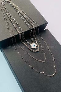 Modalamelif 4lü İtalyan Zincir Gümüş Çiçek Kolye