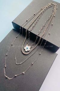 Modalamelif 4lü İtalyan Zincir Gümüş Çiçek Kolye