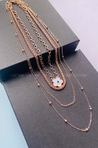 Modalamelif 4lü İtalyan Zincir Rose Gold Çiçek Kolye