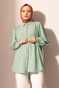Modalamelif Balon Kol Ayrobin Gömlek Pastel Yeşili