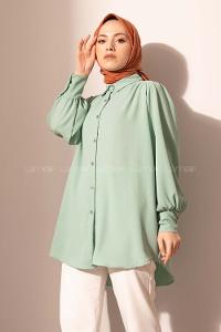 Modalamelif Balon Kol Ayrobin Gömlek Pastel Yeşili