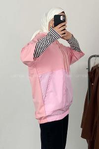 Modalamelif Bel Lastikli Kapşonlu T-Shirt Pembe