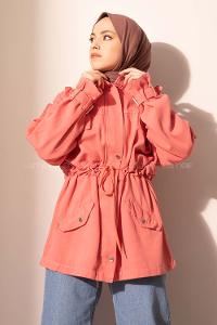 Modalamelif Beli Bağcıklı Kol Gabardin Ceket Gül