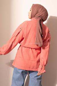 Modalamelif Beli Bağcıklı Kol Gabardin Ceket Gül