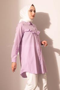 Modalamelif Boydan Düğmeli Fırfırlı Gömlek Lila