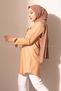 Modalamelif Boydan Düğmeli Fırfırlı Gömlek Sütlü Kahve