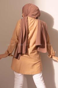 Modalamelif Boydan Düğmeli Fırfırlı Gömlek Sütlü Kahve