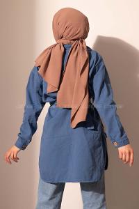 Modalamelif Cep Pul Payetli Uzun Ceket İndigo