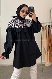 Modalamelif Hakim Yaka Zebra Desen Tunik Siyah