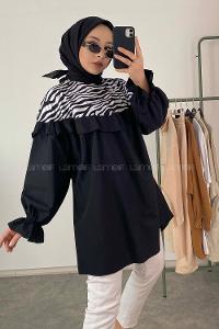 Modalamelif Hakim Yaka Zebra Desen Tunik Siyah