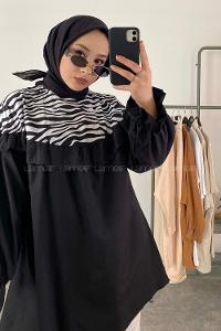 Modalamelif Hakim Yaka Zebra Desen Tunik Siyah