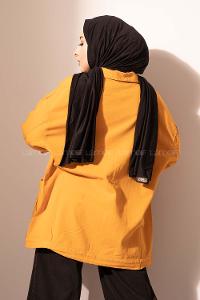 Modalamelif Happy Spring Desenli Gabrdin Ceket Hardal Sarısı