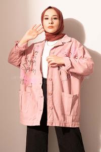 Modalamelif Happy Spring Desenli Gabrdin Ceket Lila