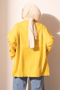 Modalamelif Happy Spring Desenli Gabrdin Ceket Sarı