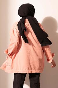 Modalamelif Happy Spring Desenli Gabrdin Ceket Soft Pudra