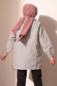 Modalamelif Kanguru Cep Çizgili Tunik Siyah