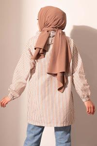 Modalamelif Kanguru Cep Çizgili Tunik Soft Kahve