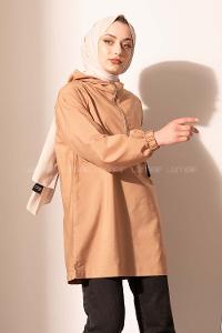 Modalamelif Kanguru Cep Yarım Fermuarlı Tunik Sütlü Kahve