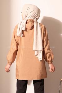 Modalamelif Kanguru Cep Yarım Fermuarlı Tunik Sütlü Kahve