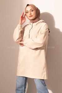 Modalamelif Kanguru Cep Yarım Fermuarlı Tunik Taş