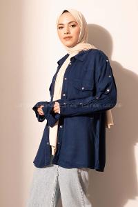 Modalamelif Kol Çıtçıtlı Gabardin Ceket İndigo