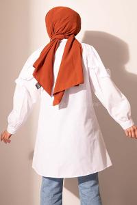 Modalamelif Kol Fırfırlı Taşlı Tunik Ekru