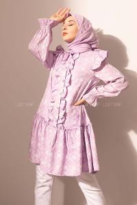 Modalamelif  Kol Lastikli Kilim Desen Tunik Lila