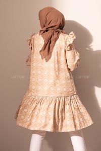 Modalamelif  Kol Lastikli Kilim Desen Tunik Sütlü kahve