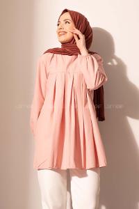 Modalamelif Kol Lastikli Pile Detaylı Tunik Pudra