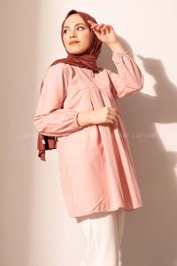 Modalamelif Kol Lastikli Pile Detaylı Tunik Pudra