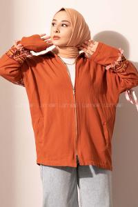 Modalamelif Kol Nakışlı Gabardin Ceket Taba