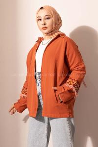 Modalamelif Kol Nakışlı Gabardin Ceket Taba