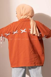 Modalamelif Kol Nakışlı Gabardin Ceket Taba