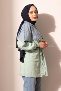 Modalamelif Kot Garnili Gabardin Ceket Açık Mavi