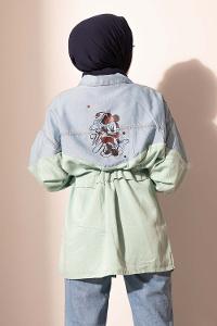 Modalamelif Kot Garnili Gabardin Ceket Açık Mavi