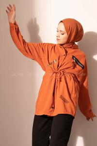 Modalamelif Kuşgözü Bağcıklı Gabardin Ceket Kiremit