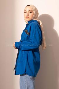 Modalamelif Kuşgözü Bağcıklı Gabardin Ceket Saks Mavisi