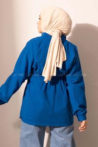 Modalamelif Kuşgözü Bağcıklı Gabardin Ceket Saks Mavisi