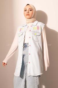 Modalamelif Neon Taşlı Kot Yelek Açık Mavi