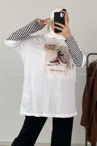 Modalamelif Never Give Up Baskılı Oversize T-Shirt Ekru